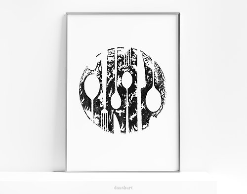 daashart Printable wall art Modern kitchen art Spoon fork knife poster Handmade prints