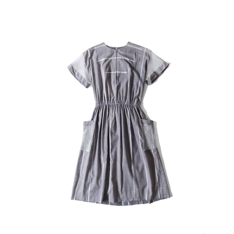 A PRANK DOLLY - 古著 Vintage灰色異材質拼接洋裝 - 洋裝/連身裙 - 棉．麻 灰色