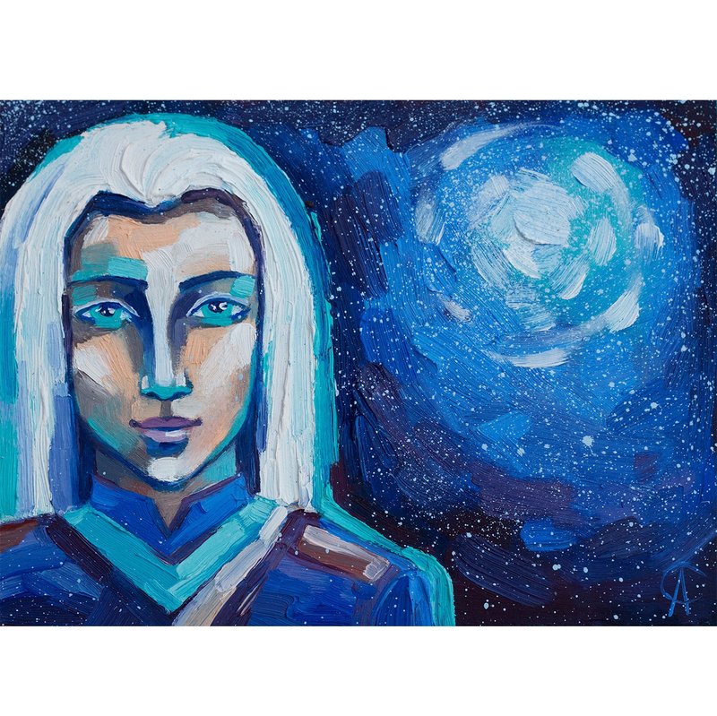 Pleiadians Painting Alien Artwork Ashtar Sheran Wall Art Space Decor - Posters - Other Materials Blue