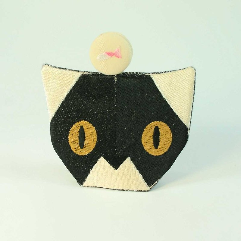 Embroidered key pack 06 - black cat - ที่ห้อยกุญแจ - ผ้าฝ้าย/ผ้าลินิน สีดำ