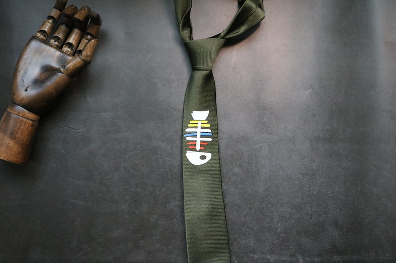 Military Green Fish Bone Printed Necktie College Wind bolotie - Ties & Tie Clips - Other Materials Green