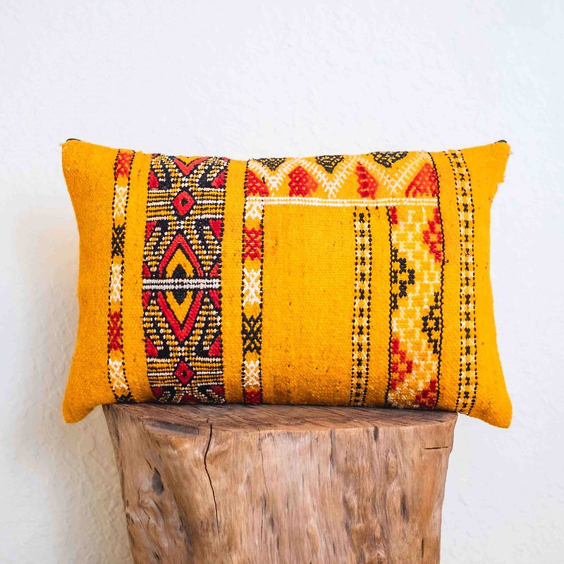 Kilim wool hand-woven pillowcase Maghreb warm sun - หมอน - ผ้าฝ้าย/ผ้าลินิน สีเหลือง
