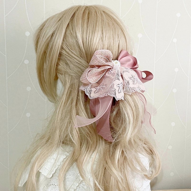 法式蕾絲仙女夾 香蕉夾 馬尾夾 髮梳 髮圈 髮夾 抓夾 鯊魚夾 - 髮夾/髮圈 - 其他材質 粉紅色