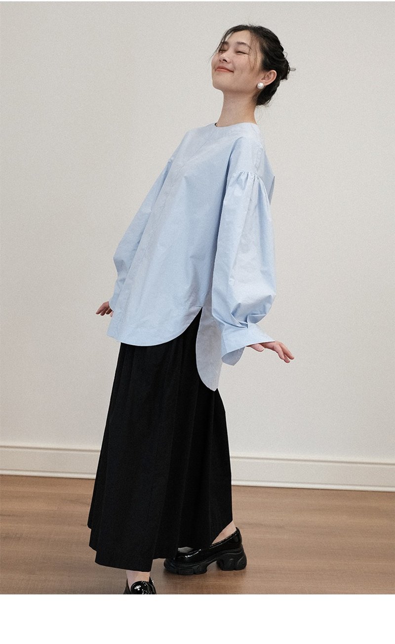 法式純色高密棉長袖襯衫上衣女 - 女上衣/長袖上衣 - 棉．麻 