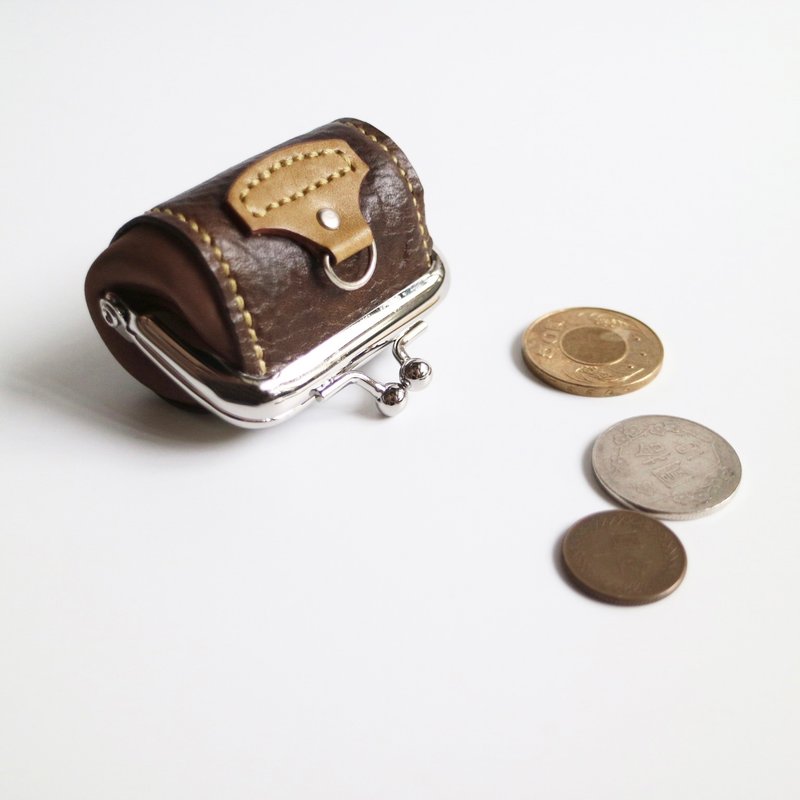 特製手染皮革迷你口金小包 零錢包 收納包 口金包 --- 綠茶 - 零錢包/小錢包 - 真皮 咖啡色