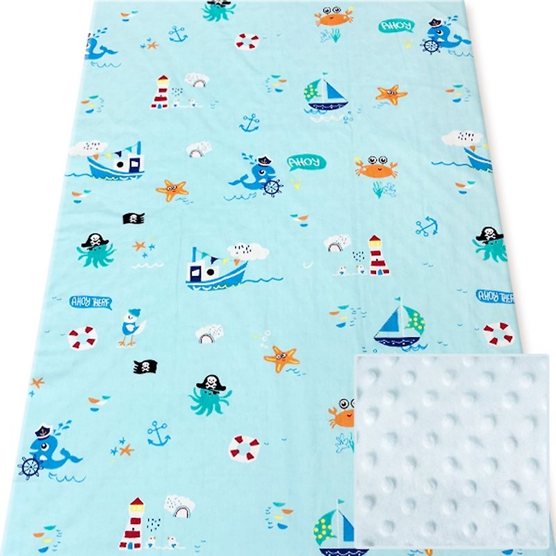 Minky Multi-functional Little Particle Carrying Blanket Baby Blanket Air Conditioning Blanket Quilt Blue-Ocean - ผ้าปูที่นอน - ผ้าฝ้าย/ผ้าลินิน สีน้ำเงิน
