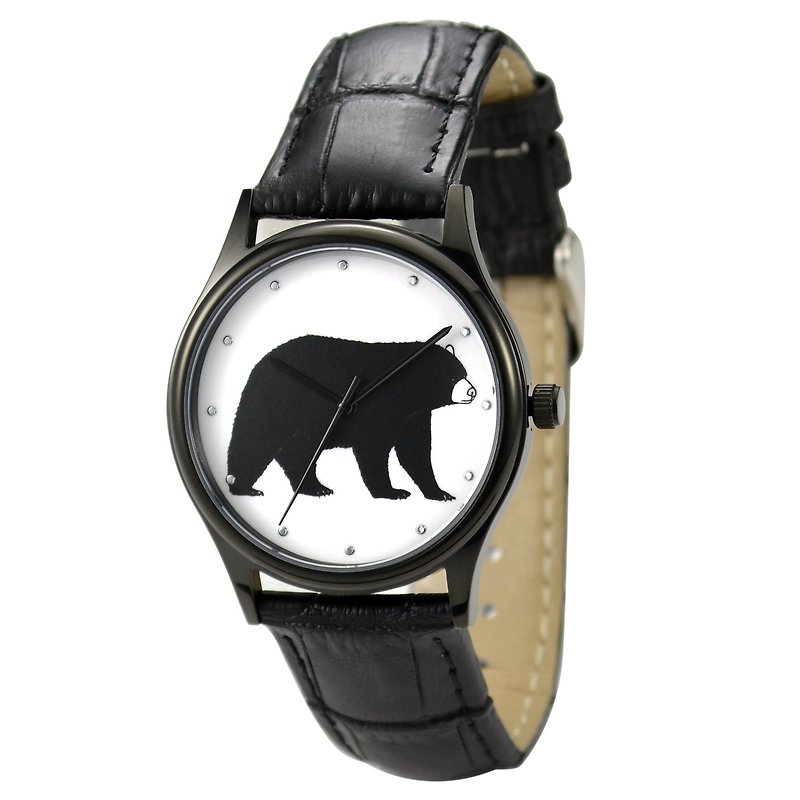 動物（ツキノワグマ）イラストウォッチブラックユニセックスデザイン世界中送料無料 - 腕時計 ユニセックス - ステンレススチール 