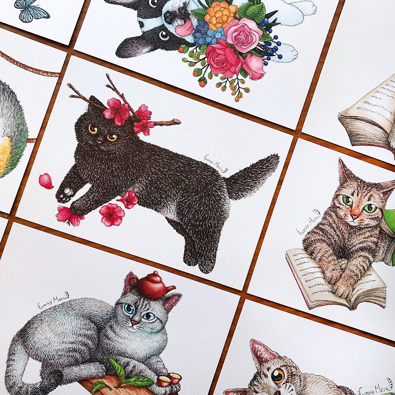 [Cat Maniac] Hairy Child Studying / Postcard Group - Cards & Postcards - Paper Multicolor