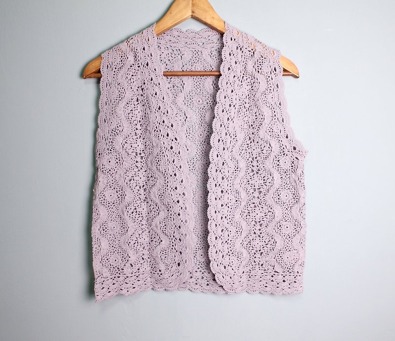 FOAK vintage lavender purple wave crochet vest - เสื้อกั๊กผู้หญิง - วัสดุอื่นๆ 