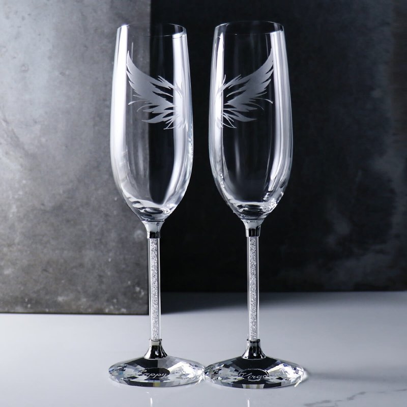 (Pair of Price) 230cc [Flying Wings] Casablanca Full Diamond Champagne Blessing Pair of Diamond Cups - Bar Glasses & Drinkware - Glass Transparent