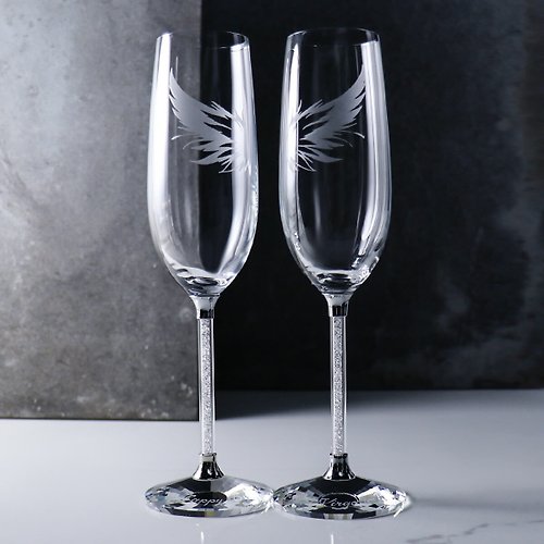 MSA玻璃雕刻 (一對價) 230cc【飛翔的翅膀】卡薩布蘭卡滿鑽香檳祝福對杯 鑽杯