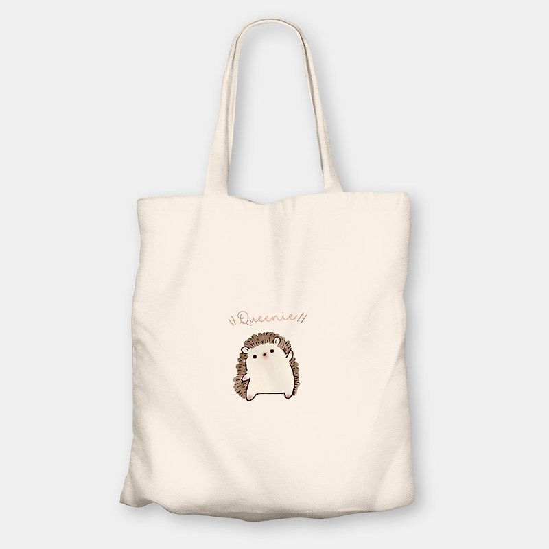Hello hedgehog customized English name eco-friendly shopping bag side backpack tote canvas bag PU007 - Messenger Bags & Sling Bags - Cotton & Hemp White