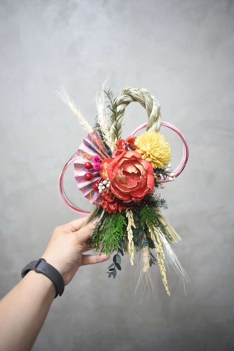 Blessing Note and Rope Japanese Style Note and Rope Wreath Figure 8 Knot - Dried Flowers & Bouquets - Plants & Flowers Red