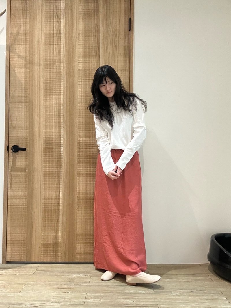 スモックウエストストレートスカート - スカート - コットン・麻 レッド