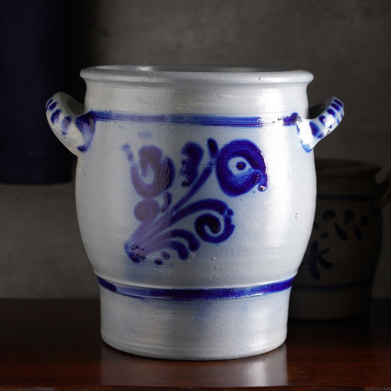 德國Westerwald風格手工鹽釉粗陶器/歐洲老件/老物/古董 - 擺飾/家飾品 - 陶 藍色