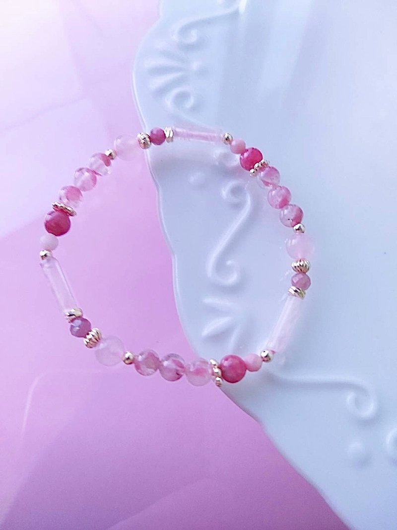 Heart-Pink Bubble Rose Pyroxene Powder Crystal - Bracelets - Crystal Pink