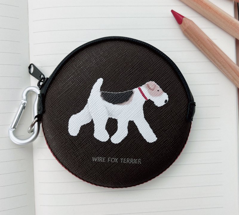 Wirefoxterrier 剛毛獵狐梗 防撞防潑水皮革 零錢包 走路 咖啡 - 零錢包/小錢包 - 人造皮革 咖啡色