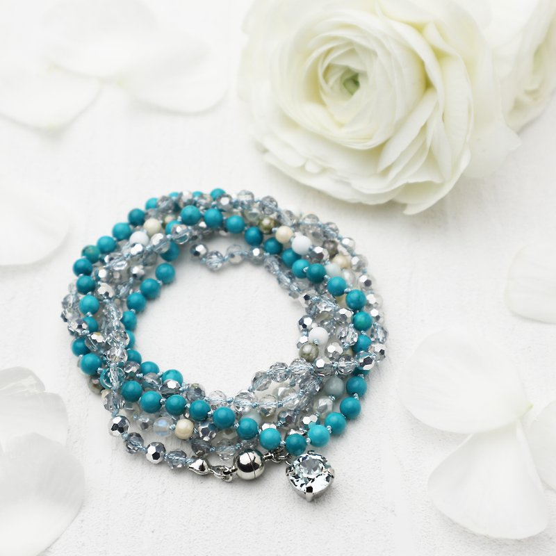 Wrap Bracelet (Turquoises)/ターコイズのラップブレスレット - 手鍊/手鐲 - 玻璃 藍色