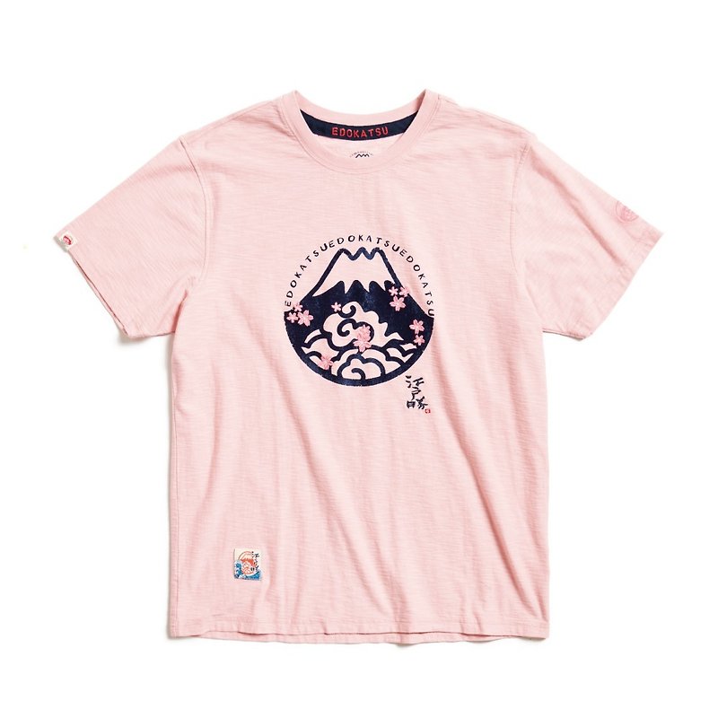 江戸勝 和風富士山桜ロゴ半袖Tシャツ - メンズ (ピンク) #トップス - Tシャツ メンズ - コットン・麻 ピンク
