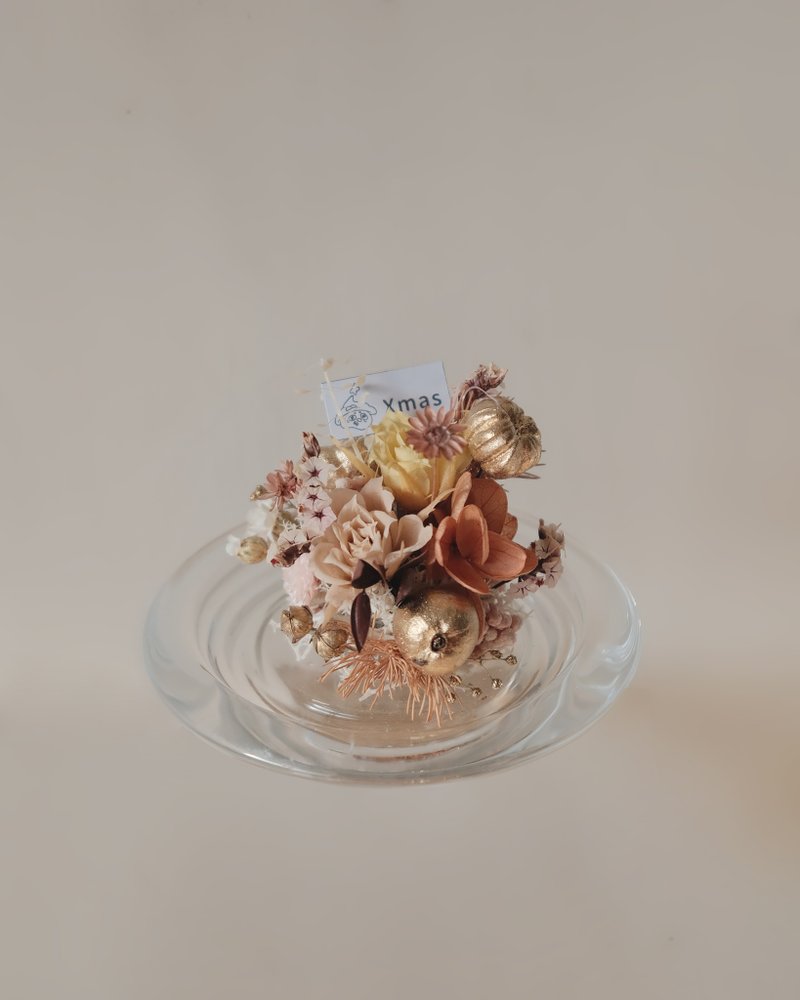 [Christmas Gift Box] Lili Kemo Flower Bell Jar, Metal Wreath - Vintage Gold - Dried Flowers & Bouquets - Plants & Flowers 