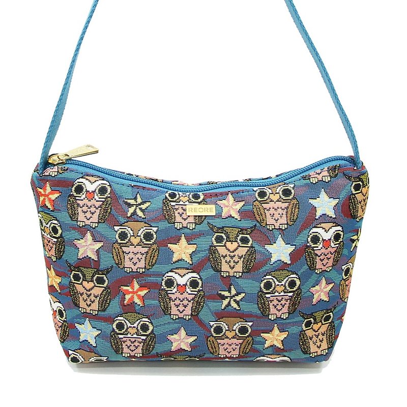 Night owl painting jacquard woven shoulder bag blue crescent -REORE - Clutch Bags - Other Materials 