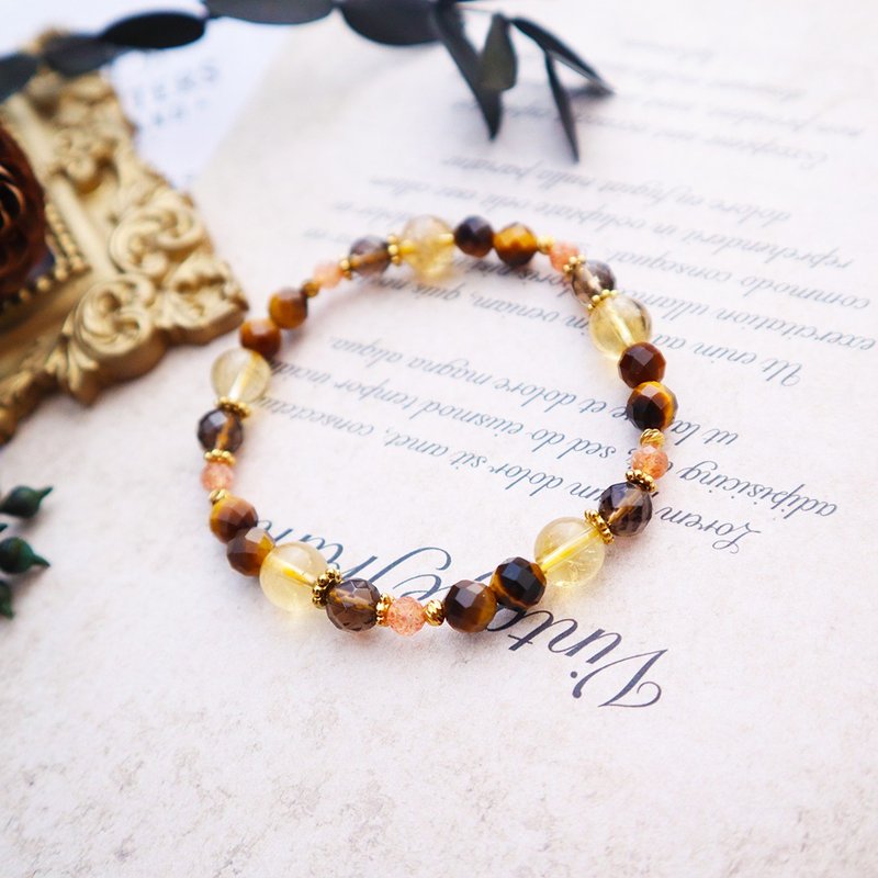 Citrine- Stone- Bronze Elastic Bracelet - Bracelets - Crystal Yellow