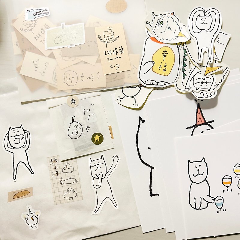[Lucky Bag] Illustration stickers, postcards, notebook material set 8-12 pieces - สติกเกอร์ - กระดาษ ขาว