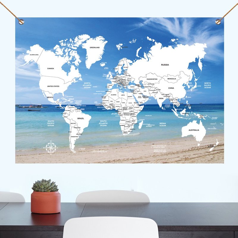 Traveling abroad/customized world map hanging cloth for walking by the sea - โปสเตอร์ - วัสดุอื่นๆ สีน้ำเงิน