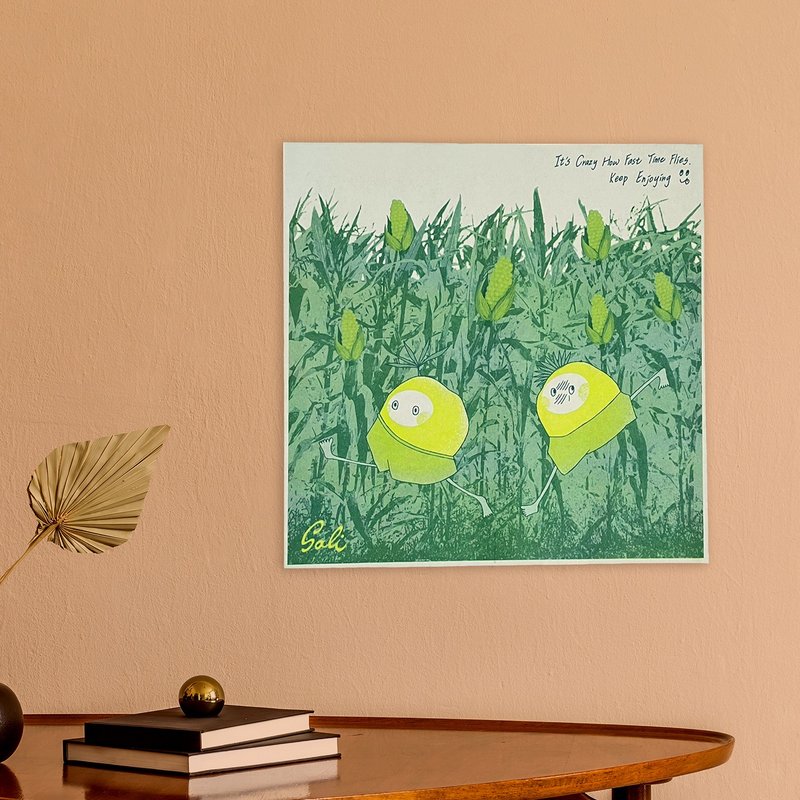 沙粒默-玉米田事件簿-海報30x30cm-Risograph孔版印刷 - 海報/掛畫/掛布 - 紙 綠色