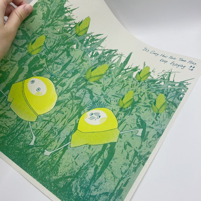 沙粒默-玉米田事件簿-海報30x30cm-Risograph孔版印刷 - 海報/掛畫/掛布 - 紙 綠色