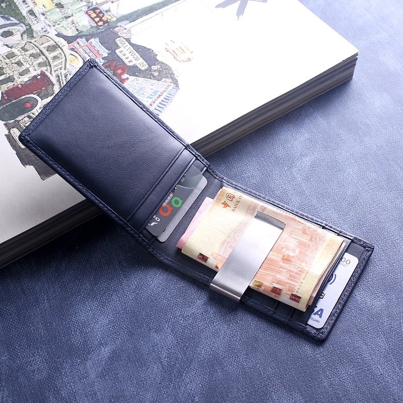 【Off-season sale】Herod Leather Card and Bills Clip , RFID Blocking - Navy Blue - Card Holders & Cases - Genuine Leather Blue