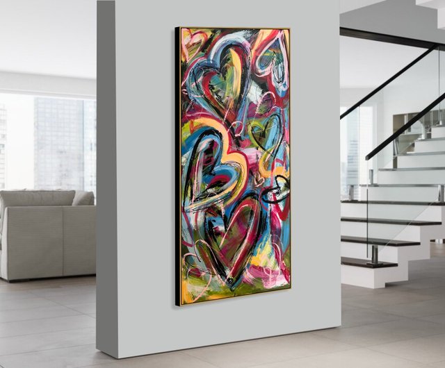 鮮やかなハートアート 抽象表現主義 愛の絵画 カラフルな