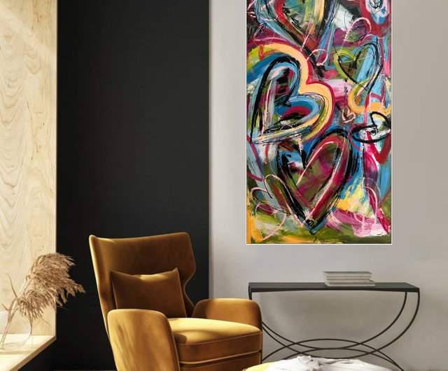 鮮やかなハートアート 抽象表現主義 愛の絵画 カラフルなグラフィティ