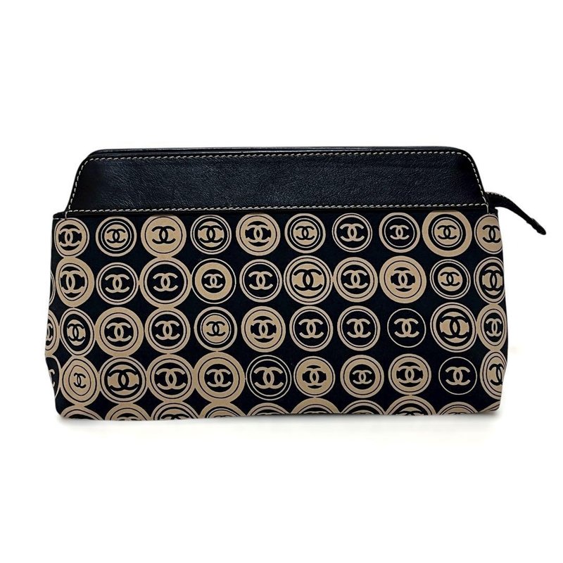 本物 CHANEL シャネル ポーチ クラッチバッグ ココマーク コットン レザー ネイビー ブラック ベージュ 激レア 8番台 中古 - 化妝包/收納袋 - 其他材質 