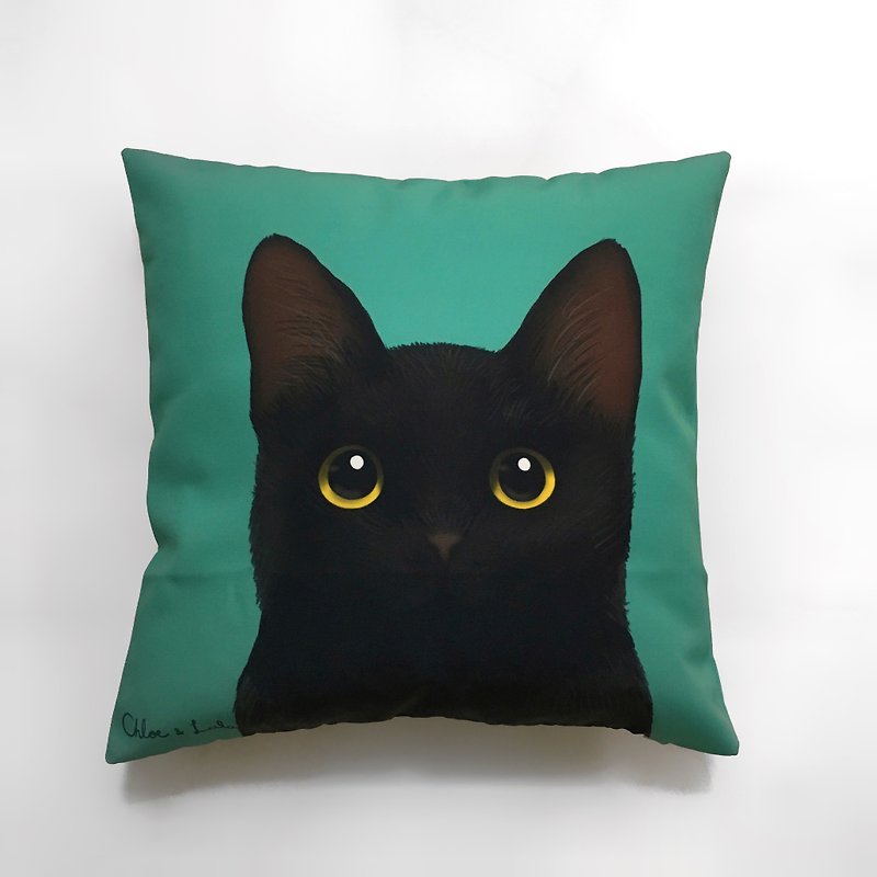 Wang Miao Big Pillow-Black Cat - Pillows & Cushions - Polyester Green