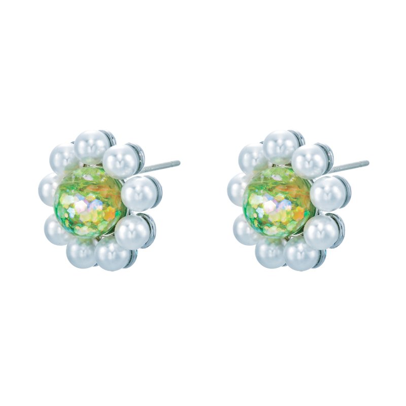 Daisy Snowball Stud earrings - 耳環/耳夾/耳骨夾 - 玻璃 