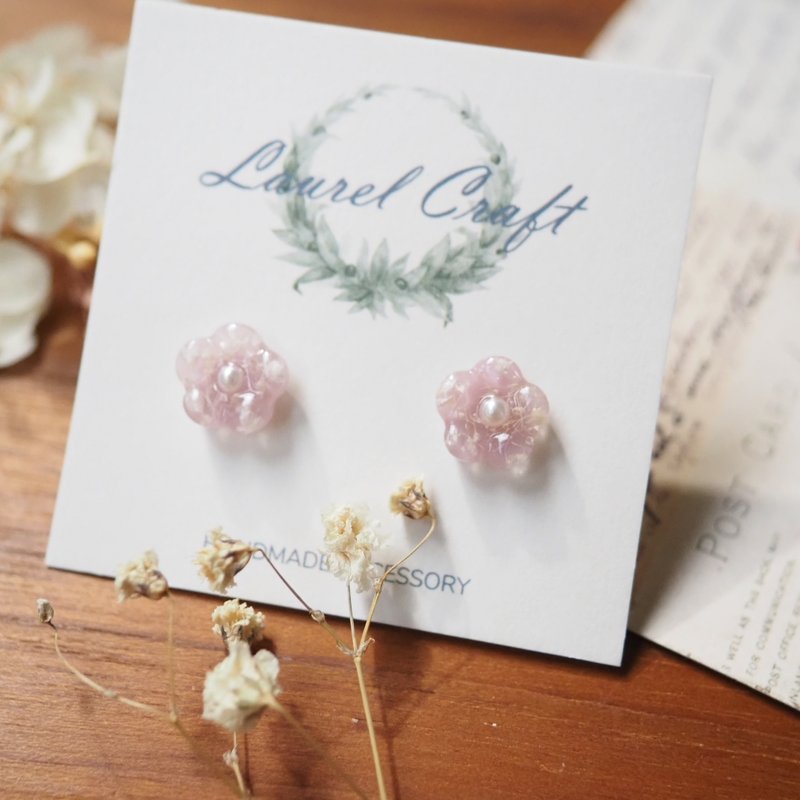 Morandi series plum flower pink colors 925 silver earrings/ clip on - อื่นๆ - พืช/ดอกไม้ สึชมพู