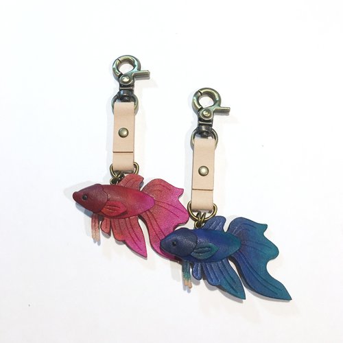 選皮革 革物工作室 多色-原創動物系列 泰國鬥魚(馬尾鬥魚) 吊飾掛扣皮件皮雕
