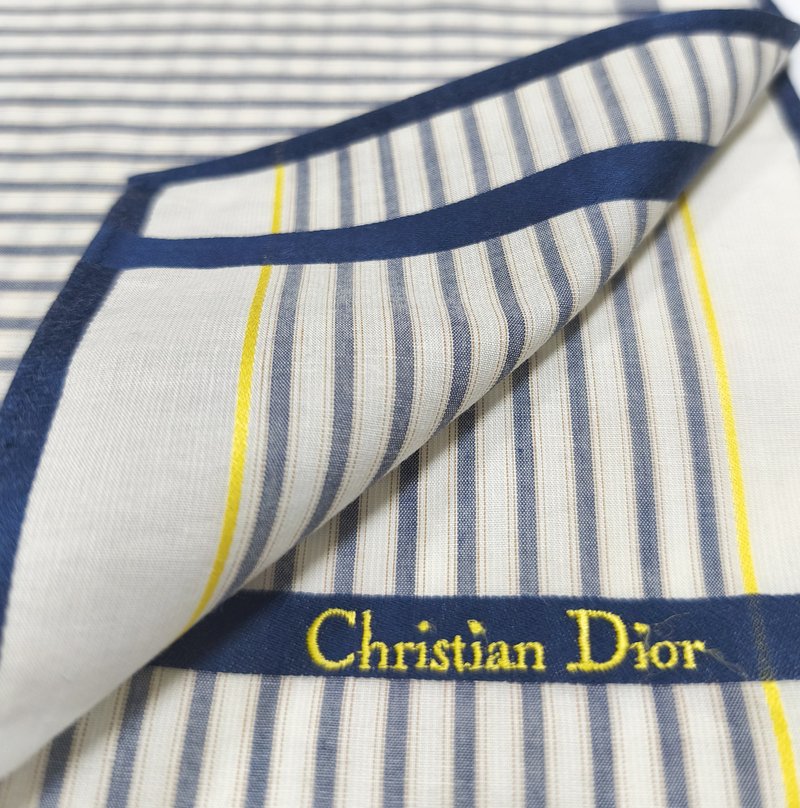 Christian Dior Vintage Handkerchief — Navy Stripe Motif 19 x 19 inches - 手帕 - 棉．麻 透明