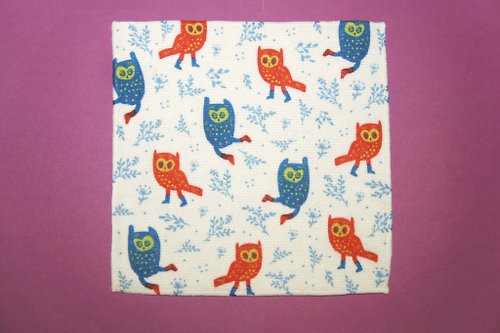 musen 毛巾方巾系列 紅藍貓頭鷹款