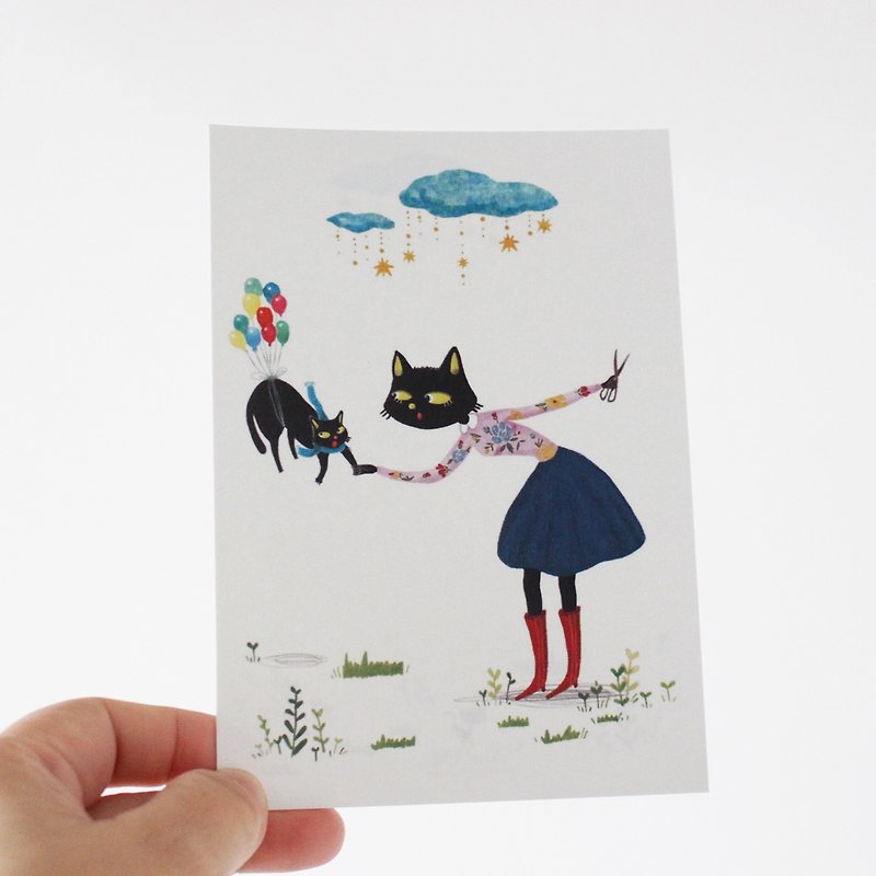 Hold my hand_Black Cat Postcard I MissCatCat - Cards & Postcards - Paper Black