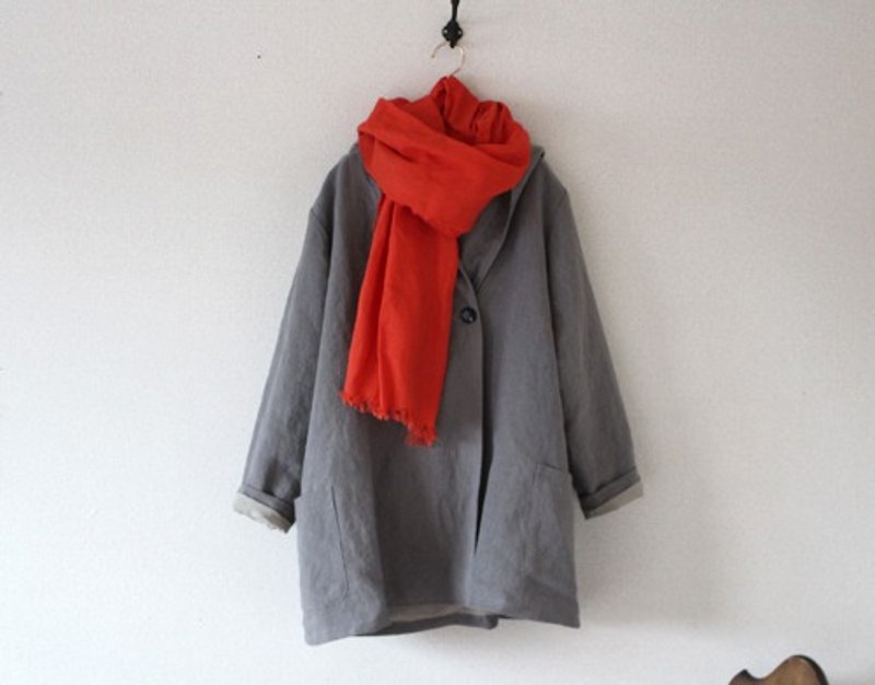 Thick Belgian Linen unisex hooded coat H75 - เสื้อสูท/เสื้อคลุมยาว - ผ้าฝ้าย/ผ้าลินิน 