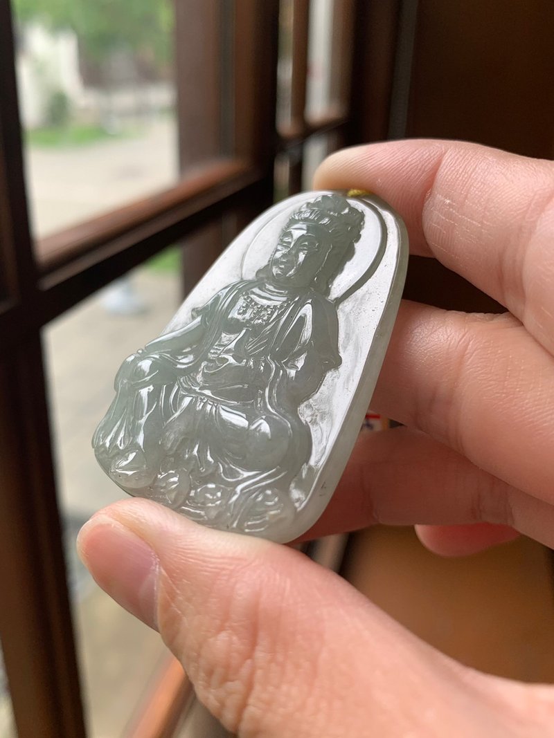 丨天憫丨糯化種油青觀自在翡翠觀音玉墜子 緬甸玉A貨 - 項鍊 - 玉石 綠色
