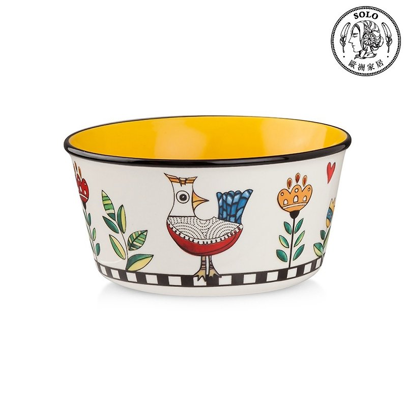 Italy EGAN- Illustrated Cuckoo Bird Series Bowl Yellow 12CM - Bowls - Porcelain Yellow