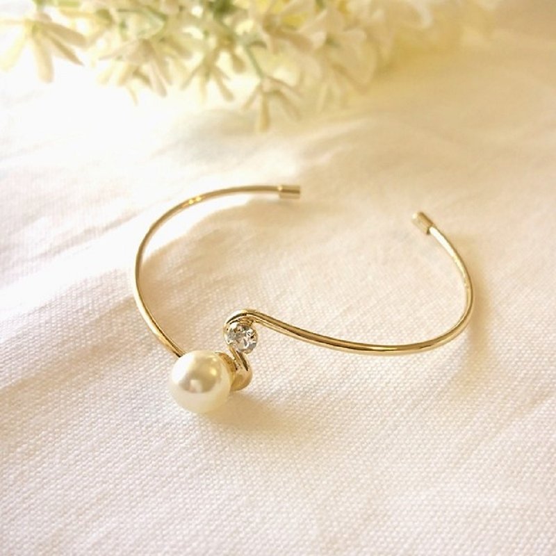 Crystal Pearl and Crystal Bangle - Bracelets - Other Metals Gold
