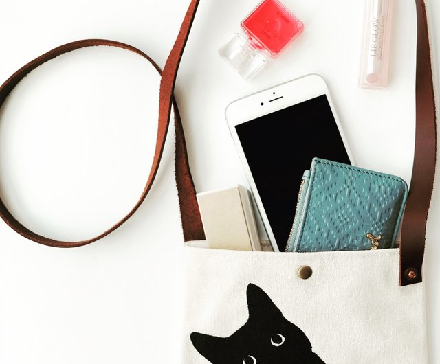 Retro Pouch Black And White Cat Mobile Phone Accessories Small Shoulder Bag Diy Restory Studio Messenger Bags Sling I