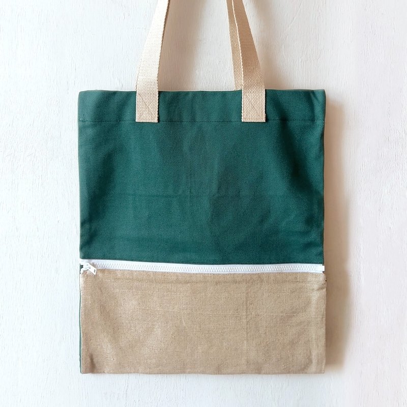 Size Adjustable Bag, Green Tone, Handmade Tote Bag - กระเป๋าถือ - ผ้าฝ้าย/ผ้าลินิน สีเขียว