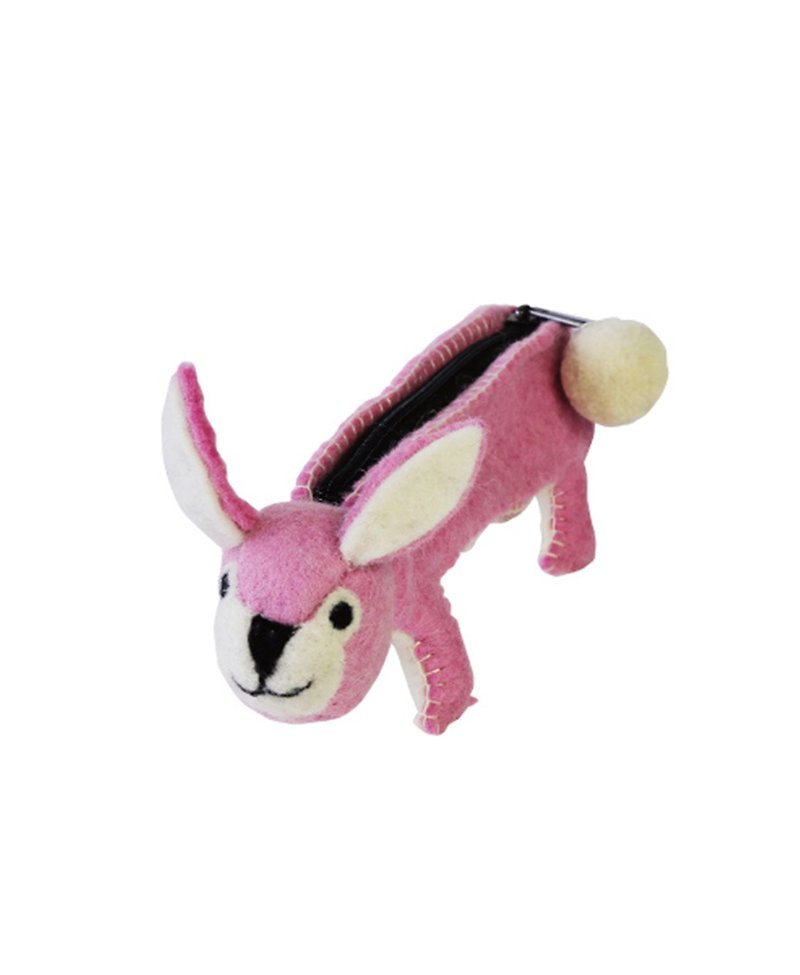Japan Magnets animal series wool felt handmade storage bag/pencil case/pen case (rabbit model) - Pencil Cases - Wool Pink