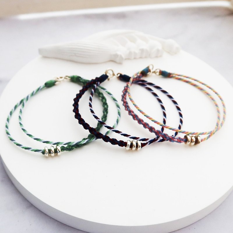 [Hand-woven Wax rope] wavy wheel beads | Multi-color lucky double strand Wax rope bracelet | Big girl - สร้อยข้อมือ - ขี้ผึ้ง หลากหลายสี