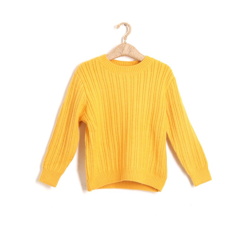 BIR children's clothing | Solid color crew neck sweater (yellow/royal blue) - Tops & T-Shirts - Cotton & Hemp Multicolor